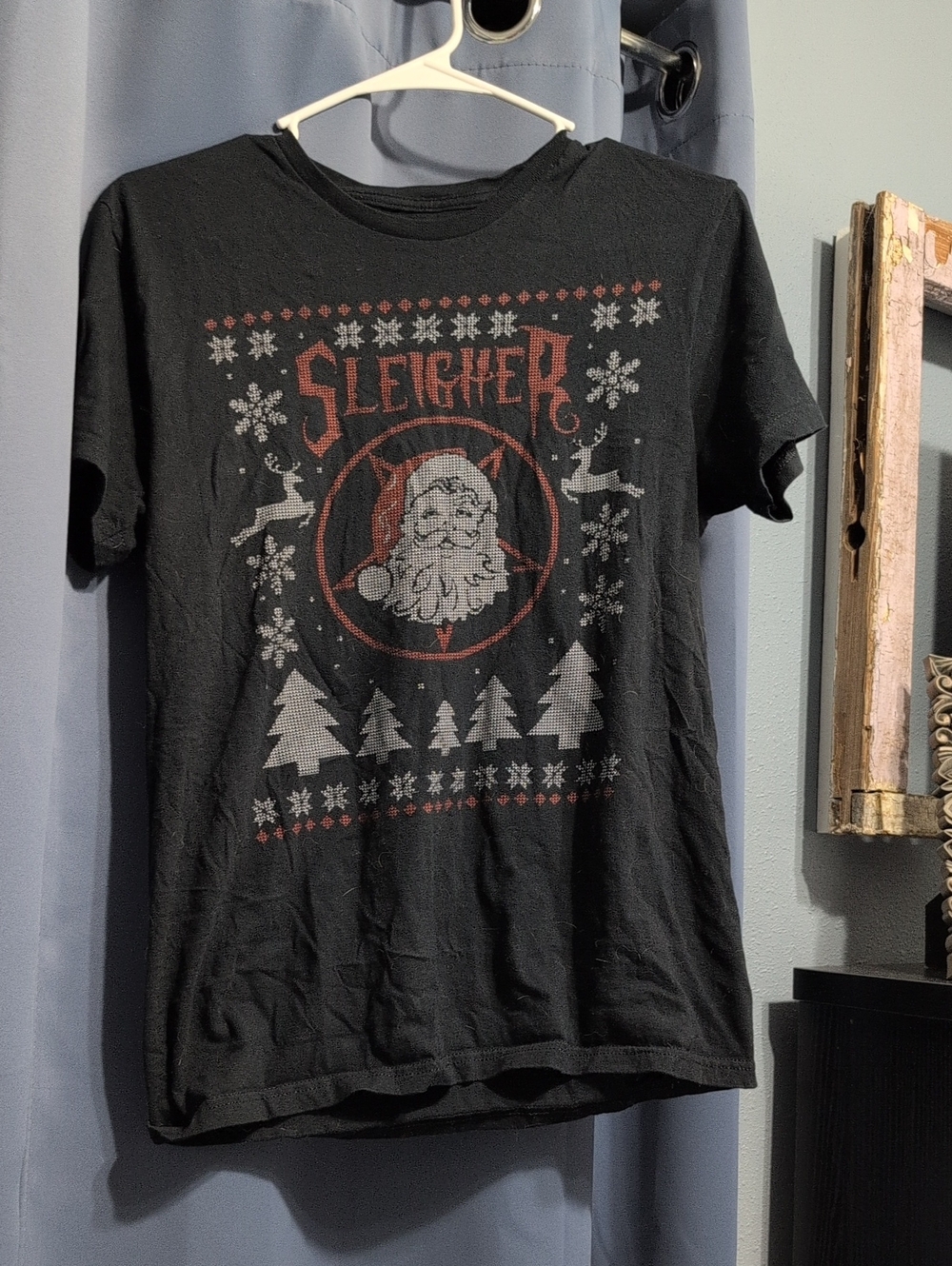ChristmasBlack Graphic Tee with Printed Care Label